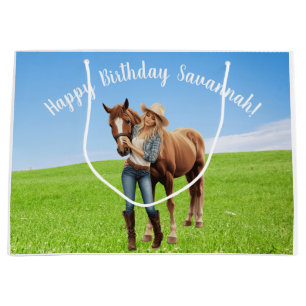 Grand Sac Cadeau Horse Girl Anniversaire Célébration Message spécia