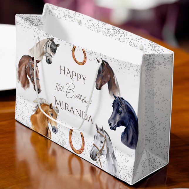 Grand Sac Cadeau Horses équestre élégante fête d'anniversaire (Horses equestrian elegant birthday party large gift bag)