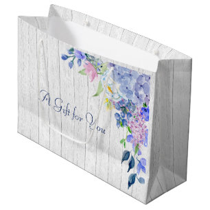 Grand Sac Cadeau Hortensias personnalisés rustiques de pourpre