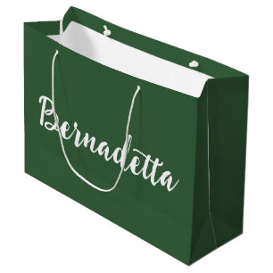 Grand Sac Cadeau Hunter Green manuscrit élégant Nom élégant