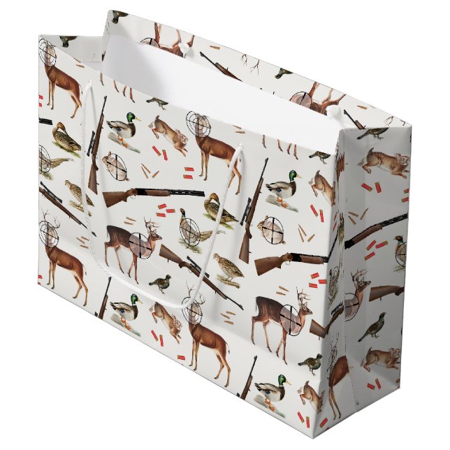 Grand Sac Cadeau Hunting Wildlife Outdoorsman Pattern (Devant Angle)