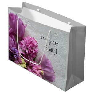 Grand Sac Cadeau Hyacinthes roses avec tulipes