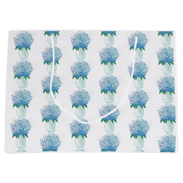 Grand Sac Cadeau Hydrangée bleue et violette (Devant)