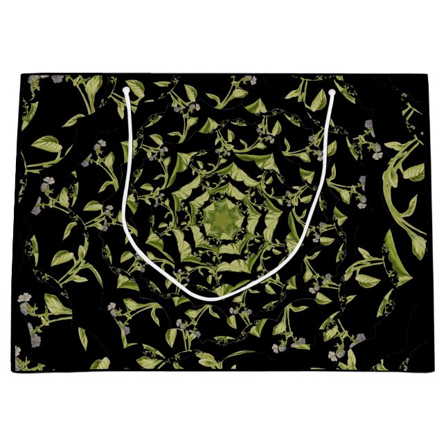Grand Sac Cadeau Hypnose de nature verte et noire fractale (Devant)