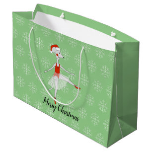 Grand Sac Cadeau illusima Ballet Souris Noël Snowflakes Vert