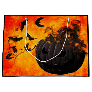 Grand Sac Cadeau Illustration citrouille éffrayant et chauves-souri