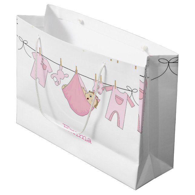 Grand Sac Cadeau Illustration Cute Baby Girly Pink Baby shower (Devant Angle)