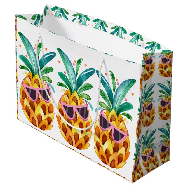 Grand Sac Cadeau Illustration des aquarelles d'ananas d'été (Dos Angle)