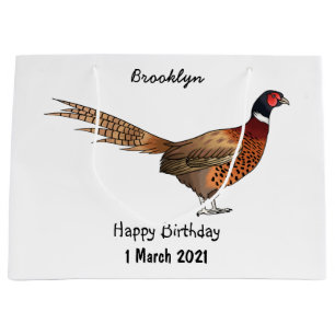Grand Sac Cadeau Illustration d'oiseau faisan à cou circulaire