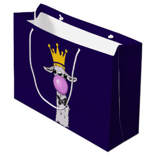 Grand Sac Cadeau Illustration drôle de lama soufflant une bulle ros