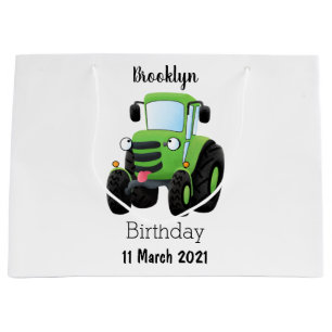 Grand Sac Cadeau Illustration du joli joyeux tracteur agricole vert