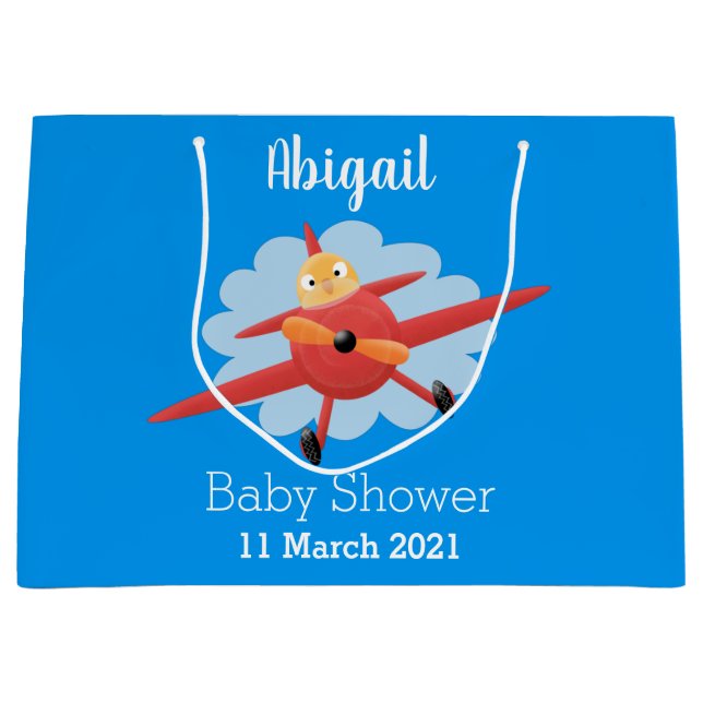 Grand Sac Cadeau Illustration d'un avion rouge volant mignon (Devant)