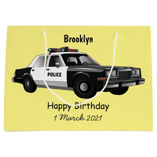 Grand Sac Cadeau Illustration d'une voiture de police (Devant)