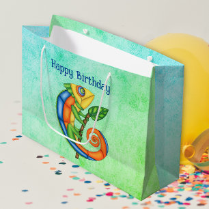 Grand Sac Cadeau Imaginaire d'anniversaire souriant feuille de léza