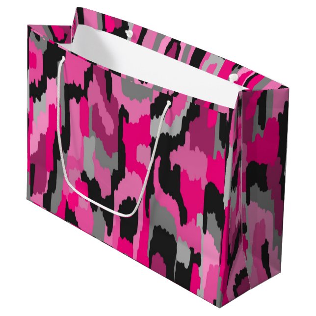 Grand Sac Cadeau Impression Abstraite rose et noire  (Devant Angle)