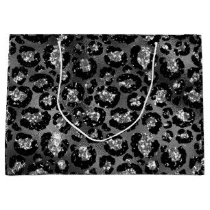Grand Sac Cadeau Imprimé léopard noir et gris argenté