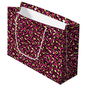 Grand Sac Cadeau Imprimé Léopard Rose Gras Motif Animal Glamour