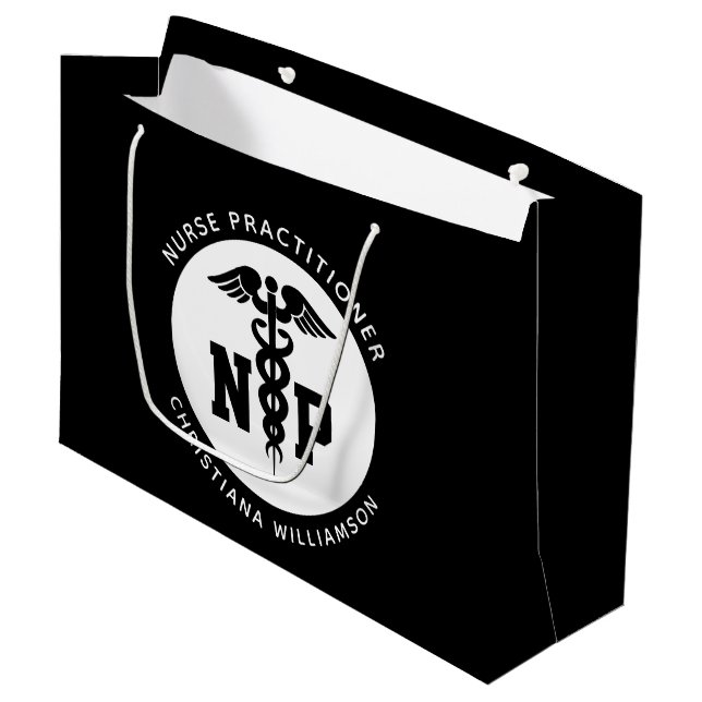Grand Sac Cadeau Infirmière de NP personnalisée Praticien Diplôme C (Devant Angle)