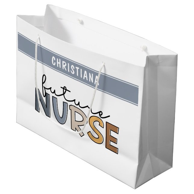 Grand Sac Cadeau Infirmière personnalisée | Cadeaux étudiants en so (Devant Angle)
