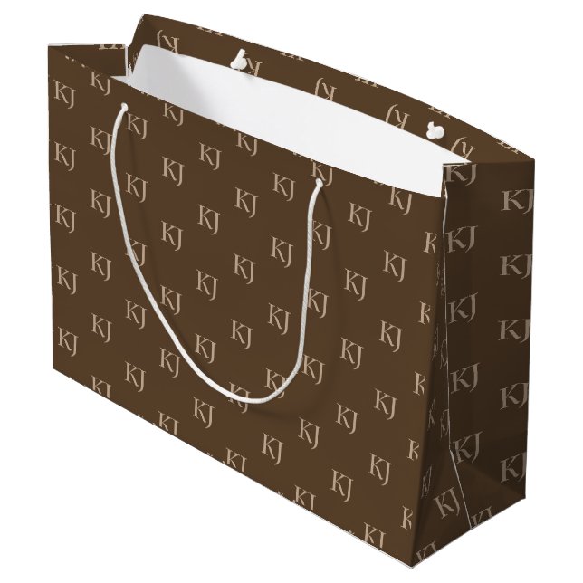 Grand Sac Cadeau Initiales Brown et beige Motif (Dos Angle)