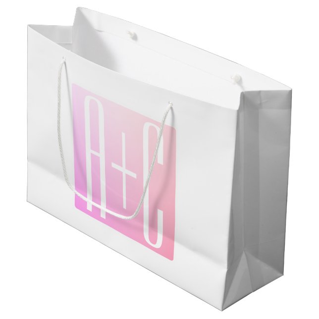 Grand Sac Cadeau Initiales de couple | Gradation rose subtile (Devant Angle)