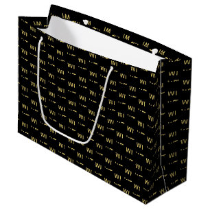 Grand Sac Cadeau Initiales de logo personnalisées noir or