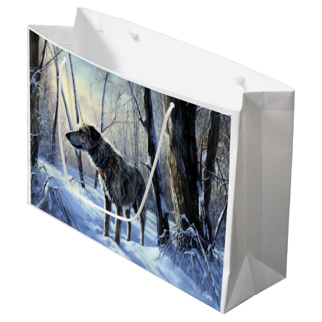 Grand Sac Cadeau Irish Wolfhop Laisser neiger Noël (Devant Angle)