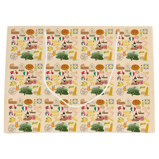 Grand Sac Cadeau Italie Symboles Amateurs de voyage (Devant)