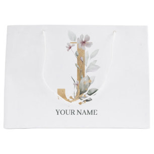 Grand Sac Cadeau J Monogram Floral Personnalisé