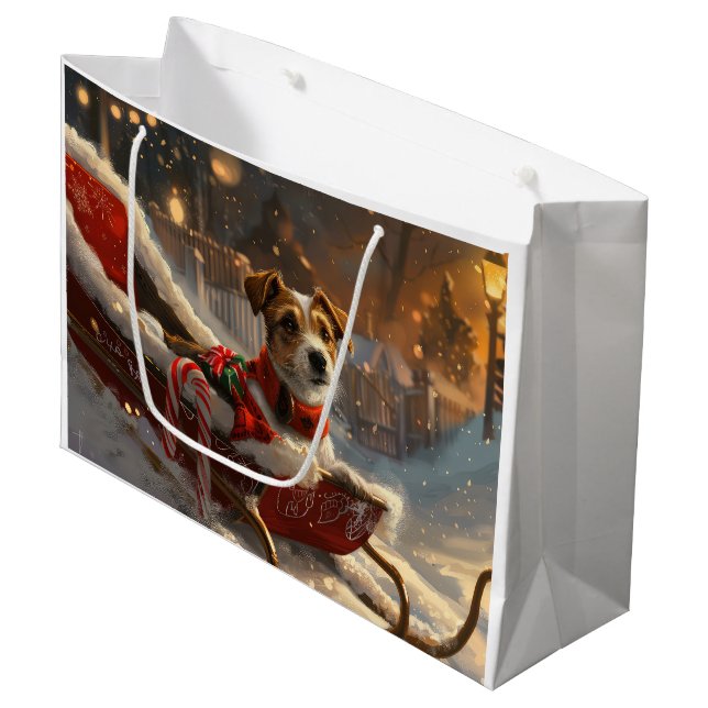 Grand Sac Cadeau Jack Russell Chien Festive de Noël (Devant Angle)