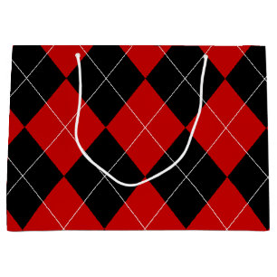 Grand Sac Cadeau Jacquard preppy Tartan Diamond Plaid Rouge Noir