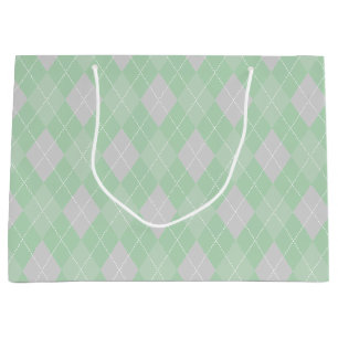 Grand Sac Cadeau Jacquard vert et gris Motif Enfants