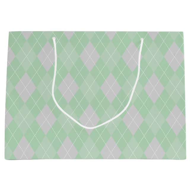 Grand Sac Cadeau Jacquard vert et gris Motif Enfants (Devant)