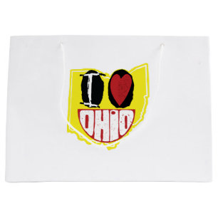 Grand Sac Cadeau J'aime Ohio Visage Sourire Heureux 