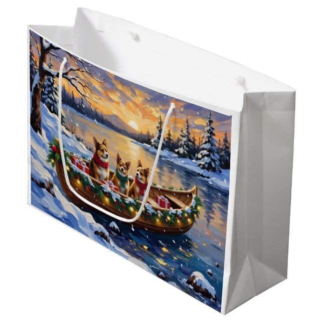 Grand Sac Cadeau Japanese Chin Christmas Boat Holiday (Devant Angle)