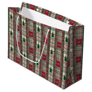 Grand Sac Cadeau Jardin de Noël rouge et vert