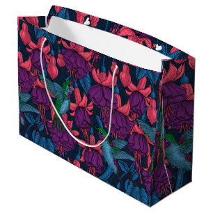 Grand Sac Cadeau Jardin des colibris en violet et bleu