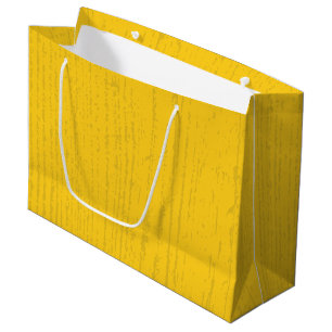 Grand Sac Cadeau Jaune Moutarde Élégant Grain de Bois