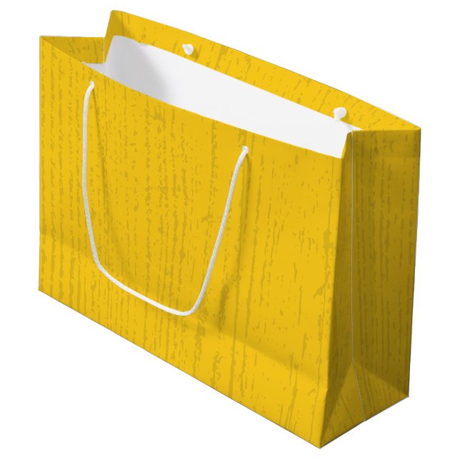 Grand Sac Cadeau Jaune Moutarde Élégant Grain de Bois (Devant Angle)
