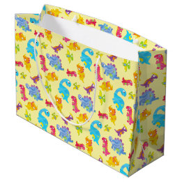 Grand Sac Cadeau Jaune pastel mignon Anniversaire bébé dinosaure un