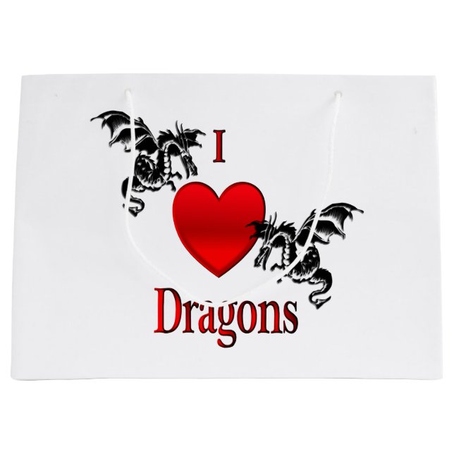 Grand Sac Cadeau Je Coeur Dragons (Devant)