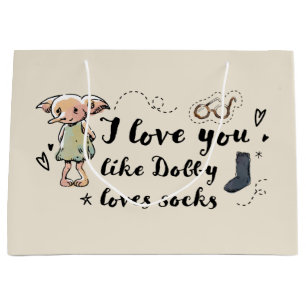 Grand Sac Cadeau Je t'aime comme Dobby aime les chaussettes