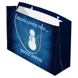 Grand Sac Cadeau Jésus vous aime neigent beaucoup ! Bleu chrétien