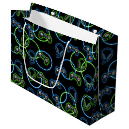 Grand Sac Cadeau Jeu vidéo Neon Blue & Green Motif