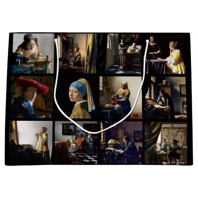 Grand Sac Cadeau Johannes Vermeer - Grille des chefs-d'oeuvre (Devant)