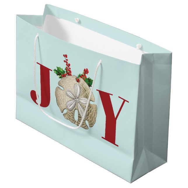 Grand Sac Cadeau Joie Noël Sable Dollar Holly Berries Côte (Devant Angle)