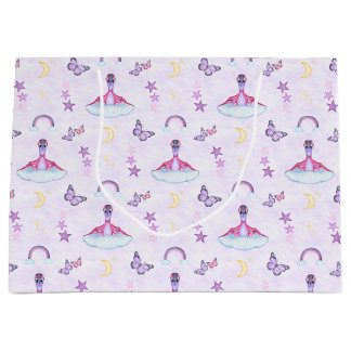 Grand Sac Cadeau Joli Anniversaire de Filles Violettes Dinosaure