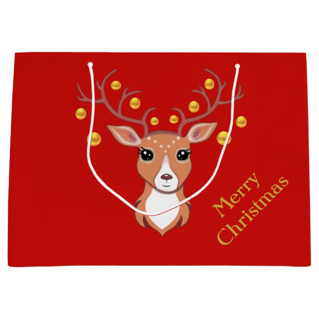 Grand Sac Cadeau Joli Cerf de Noël (Devant)