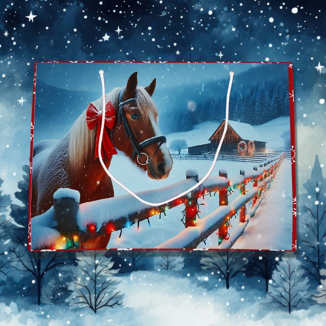 Grand Sac Cadeau Joli Cheval Brown avec Bow Noël Personnalisé (Créateur téléchargé)