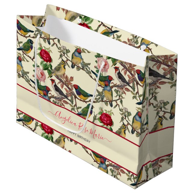 Grand Sac Cadeau Joli Chintzy Victorian Scrapbook Bird Design (Devant Angle)